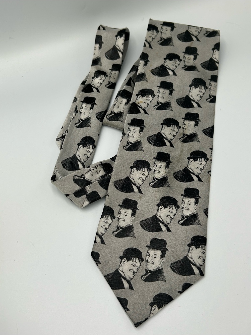 Laurel and Hardy Faces Grey Novelty Tie